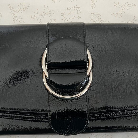 Hobo Foldover Clutch, Black Patent Leather - Picture 4 of 11